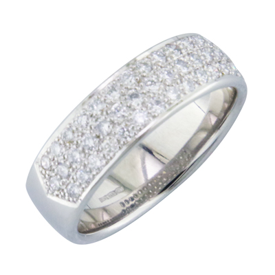 Platinum and diamond triple row pave set wedding ring