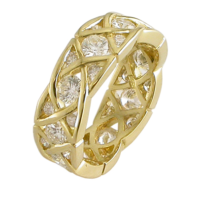 18ct yellow gold diamond and woven metal work ring