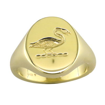 Oxford oval signet ring with swan seal engraving