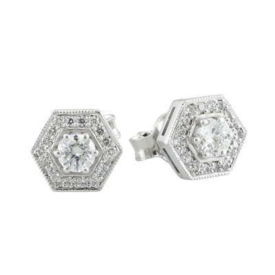 Diamond, hexagon halo cluster stud earrings