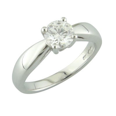Platinum single stone diamond ring with wide shoulders