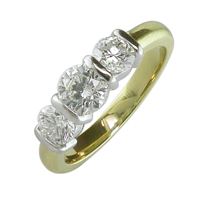 Diamond three stone bar set ring