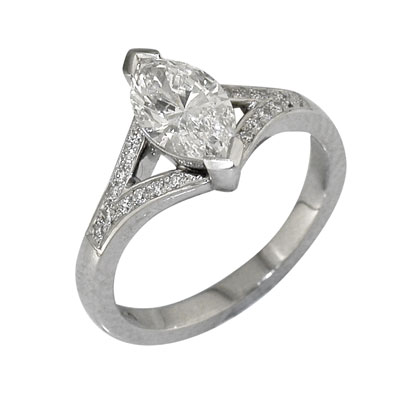 Marquise diamond solitaire with diamond set shoulders
