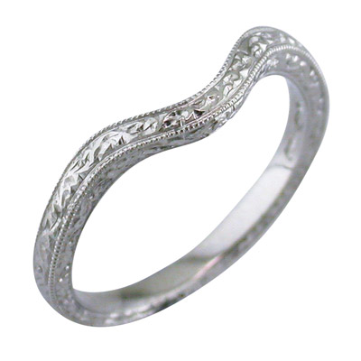 Engraved, platinum fitted wedding ring