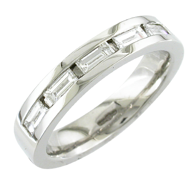 Platinum and baguette diamond channel set band