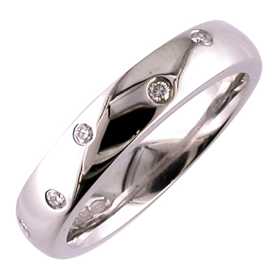 White gold band with flush set diamonds