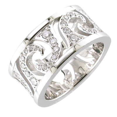 Platinum and diamond wide fancy open work band