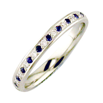 Sapphire and diamond grain set platinum band