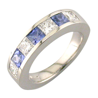 Sapphire and diamond channel set eternity ring