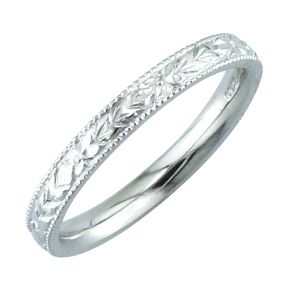 Orange blossom engraved platinum ring