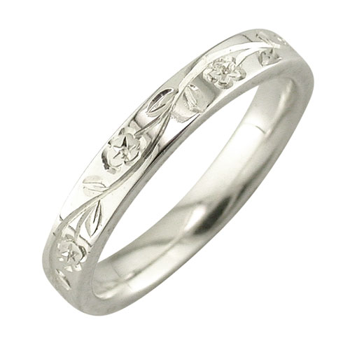 Platinum flower engraved ring