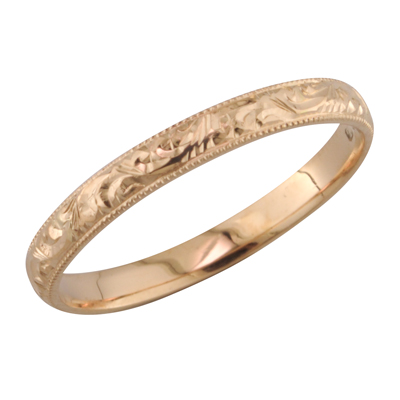 Rose gold and antique scroll engraved ring