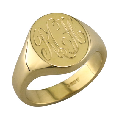 Oxford oval, gold signet ring with hand engraved initials