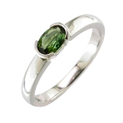 Platinum and green Tourmaline platinum ring
