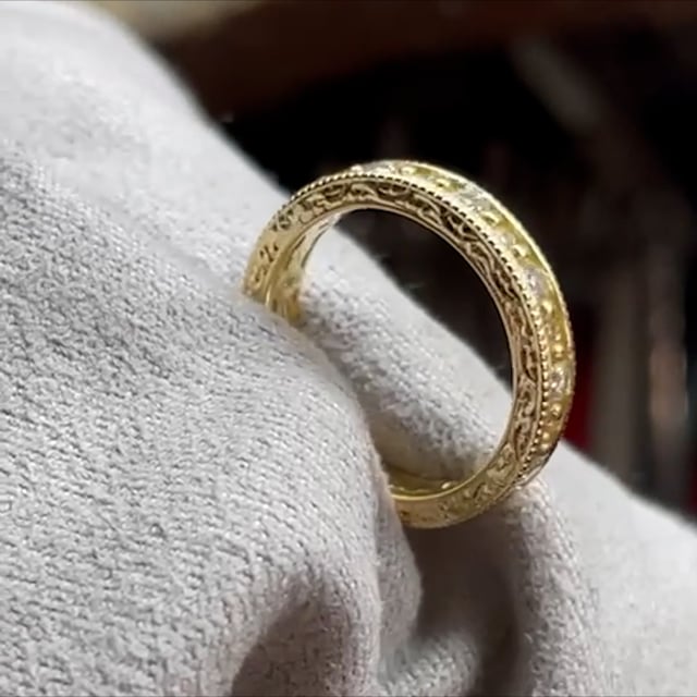 Diamond band with hand carving