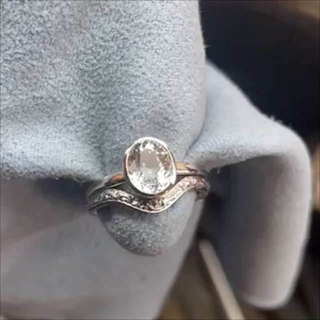 White sapphire and platinum wedding ring set