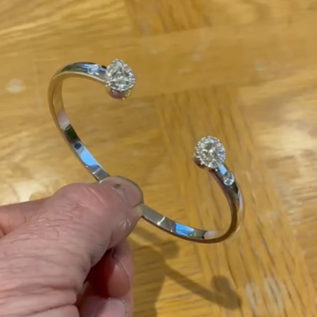 9 ct whitle gold solid diamond set bangle