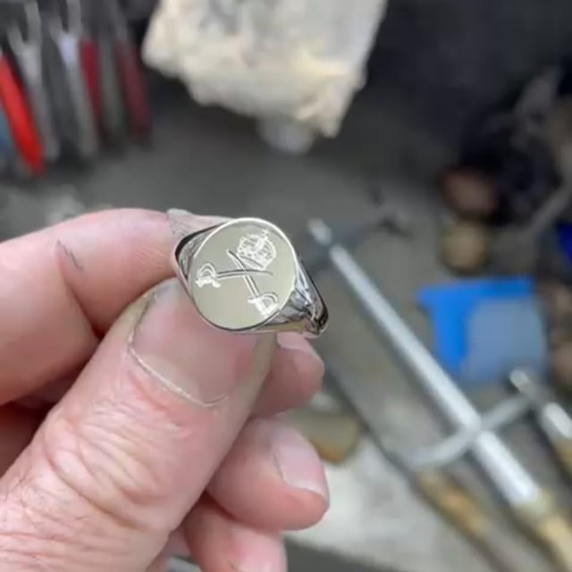 Hand engraved military symbol Signet Ring