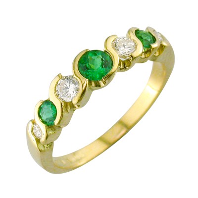 18ct yellow gold Emerald and diamond half rub over set ring