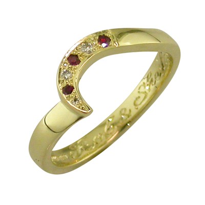 18ct fitted wedding ring set with pave set Ruby and diamonds
