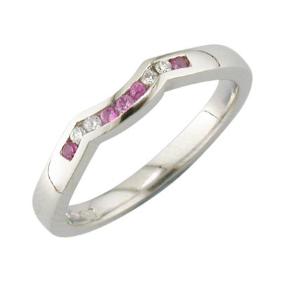 Pink Sapphire and diamond channel set fitted wedding ring