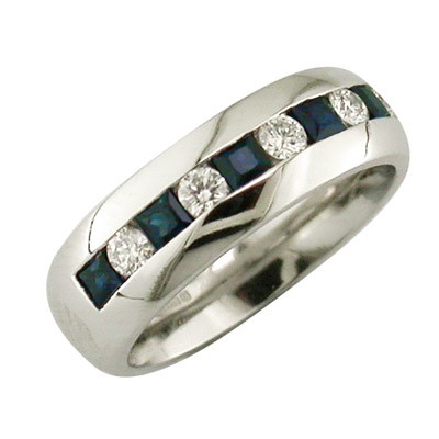 White gold sapphire and diamond channel set ring