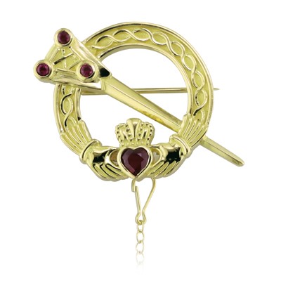 18ct yellow gold and ruby brooch