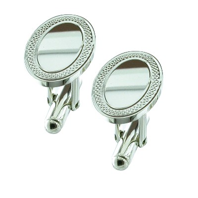 Oval cufflinks with engine turned pattern
