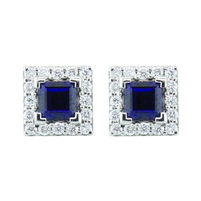 Royal blue sapphire halo cluster earrings