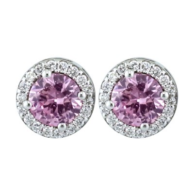 Pink sapphire and diamond halo cluster earrings