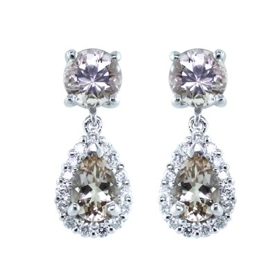 Morganite and diamond halo cluster drop earrings