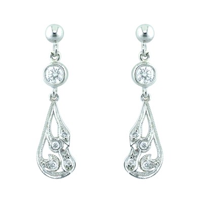 Antique style white gold diamond earrings