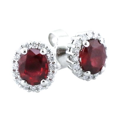 Ruby and diamond halo cluster earrings