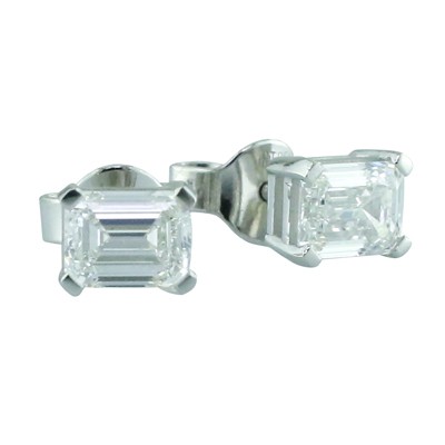 Emerald cut diamond stud earrings