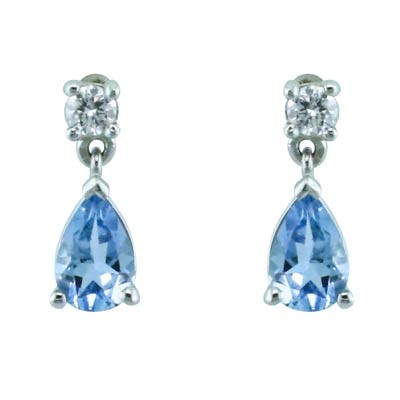 Pear shaped Topaz and diamond drop earrings