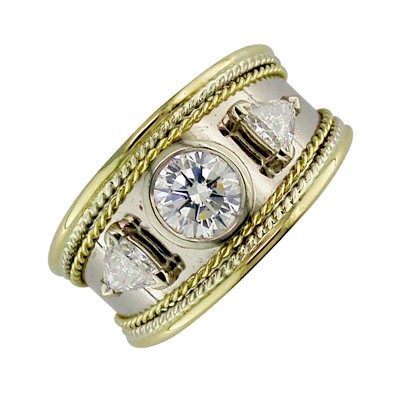 Large dress ring with round and trillion cut diamonds