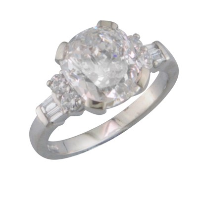 Platinum cushion cut diamond ring with diamond set shoulders