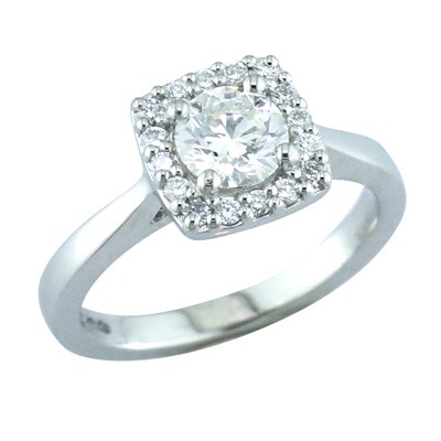 Brilliant cut diamond halo platinum cluster ring