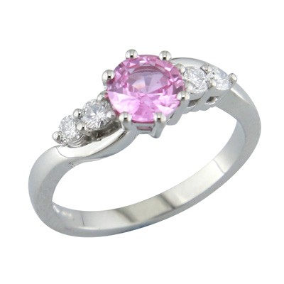 Platinum, pink sapphire and diamond five stone ring