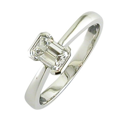 Emerald cut diamond single stone ring