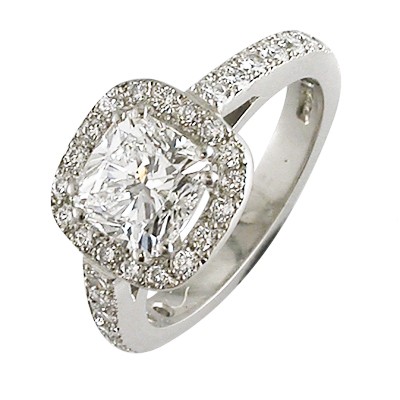 Cushion shaped diamond halo cluster ring