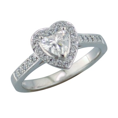 Heart shaped diamond halo platinum cluster ring