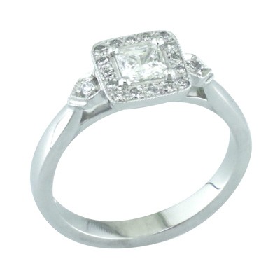 Princess cut diamond halo platinum cluster ring