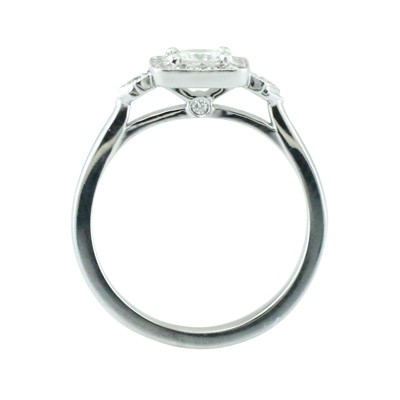 Platinum, princess cut diamond halo cluster ring