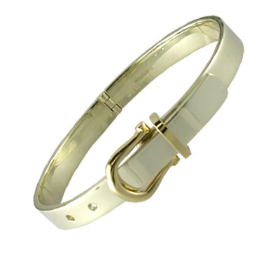 White gold bangle with buckle style clasp