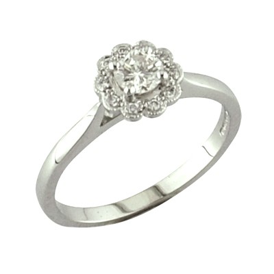 Platinum and diamond halo cluster ring