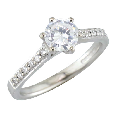 Size claw diamond ring with pave set diamond shoulders