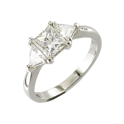 Princess cut and trillion cut diamond three stone ring