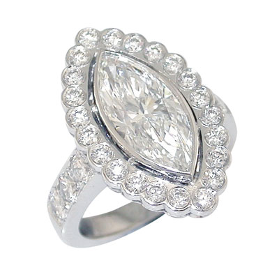 Marquise diamond halo cluster ring