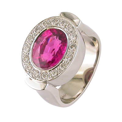 Heavy pink Tourmaline halo cluster ring